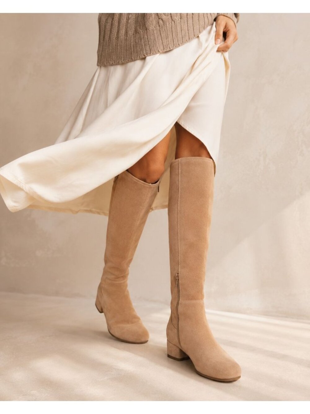 SD12 - Dune London Tayla Caramel Suede Stretch Knee-High Boots Women’s EU 40 US